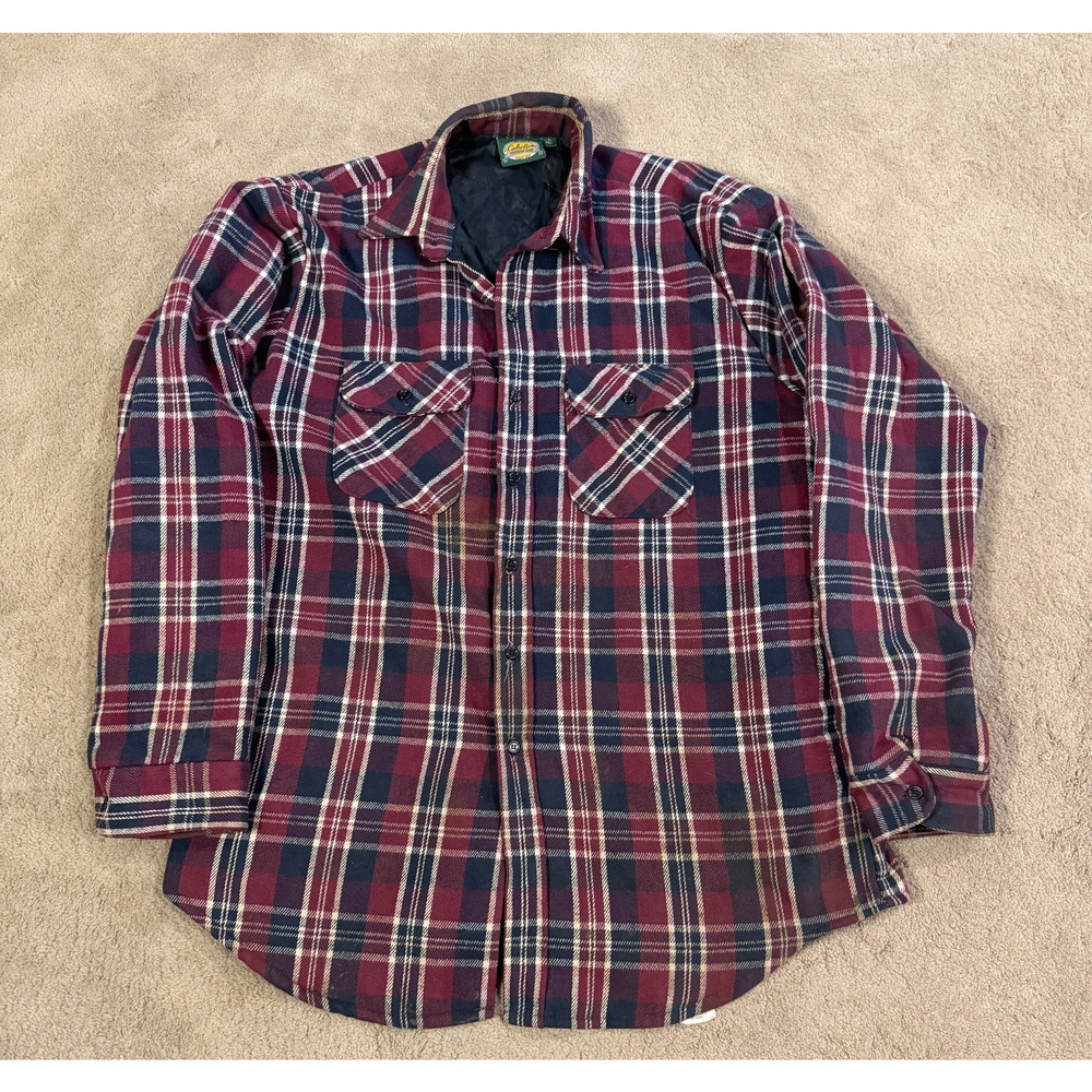 VTG Cabelas Flannel Shirt Jacket Quilted Lining Trucker Jacket LT LARGE TALL USA